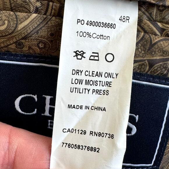 Chaps Light Brown Cotton Corduroy Paisley Lined Two Button Blazer Men's Size 48R - Picture 12 of 12